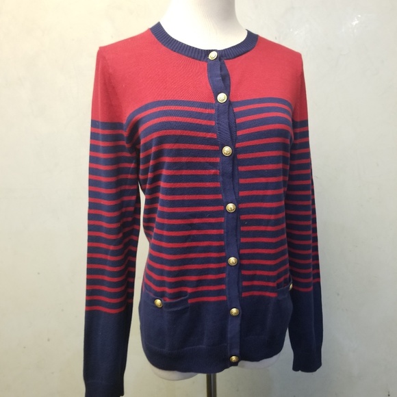 Land's End striped cardigan sweater (Q6) - Picture 2 of 7